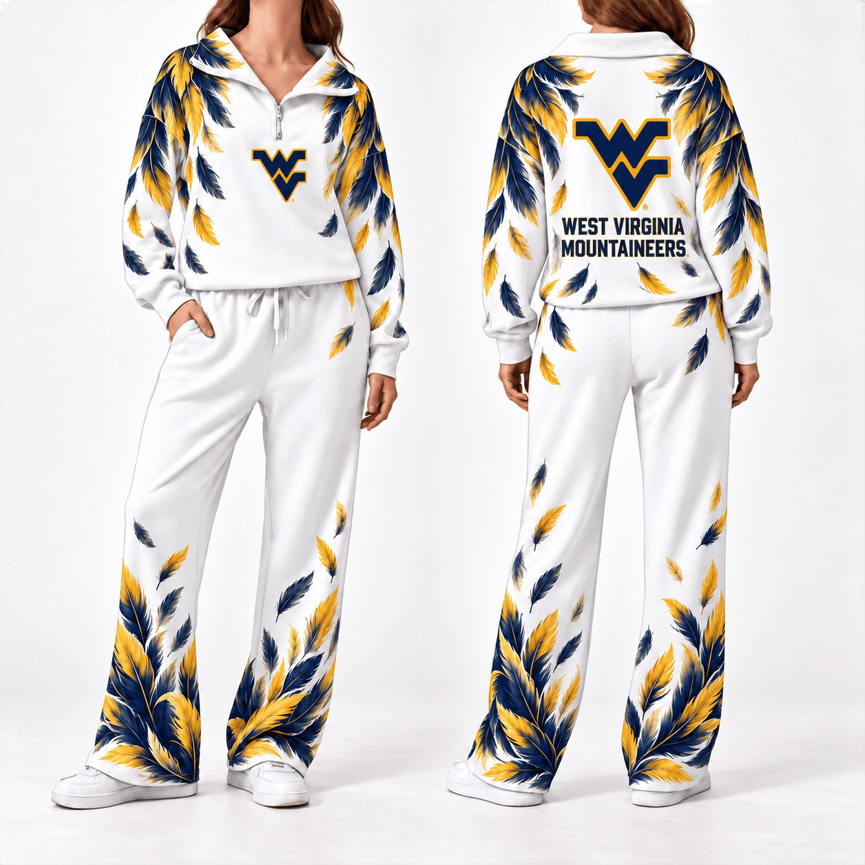 West Virginia Mountaineers Merch Half Zip Sweatshirt And Sweatpants Set Mountaineers Gear 1 - Unicasport West Virginia Mountaineers Merch Half Zip Sweatshirt And Sweatpants Set Mountaineers Gear