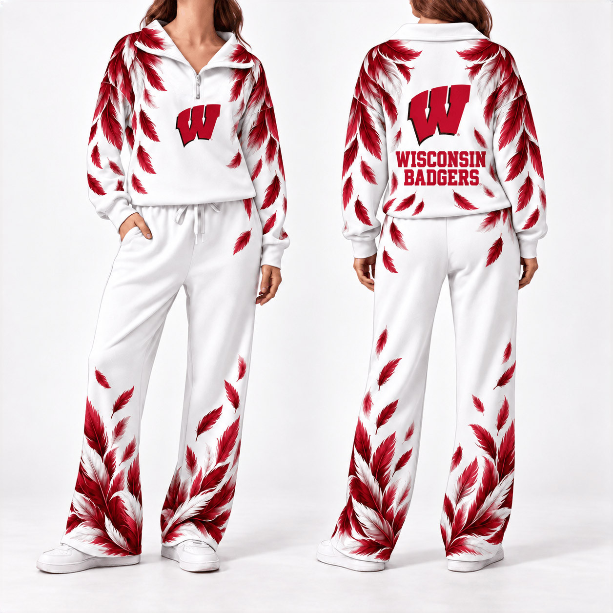 Wisconsin Badgers Merch Half Zip Sweatshirt And Sweatpants Set Badgers NCAA Wear 1 - Unicasport Wisconsin Badgers Merch Half Zip Sweatshirt And Sweatpants Set Badgers NCAA Wear