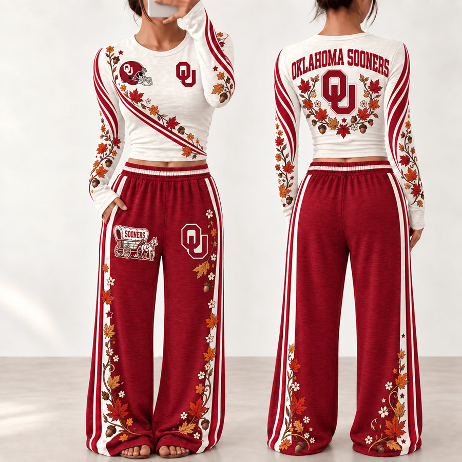 Oklahoma Sooners Fall Season Long Sleeve Shirt And Pants Set Sooners Game Clothing 1 - Unicasport Oklahoma Sooners Fall Season Long Sleeve Shirt And Pants Set Sooners Game Clothing