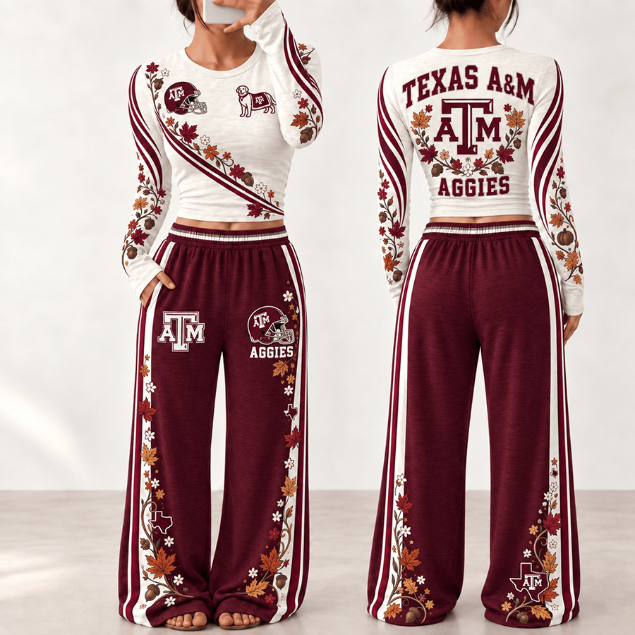 Texas A&M Aggies Fall Season Long Sleeve Shirt And Pants Set Aggies Fan Clothes 1 - Unicasport Texas A&M Aggies Fall Season Long Sleeve Shirt And Pants Set Aggies Fan Clothes