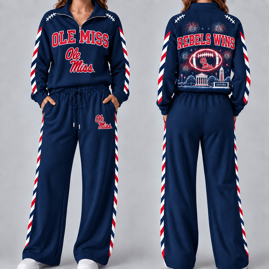 Ole Miss Rebels Merch Half Zip Sweatshirt And Sweatpants Set Rebels NCAA Clothing 1 - Unicasport Ole Miss Rebels Merch Half Zip Sweatshirt And Sweatpants Set Rebels NCAA Clothing