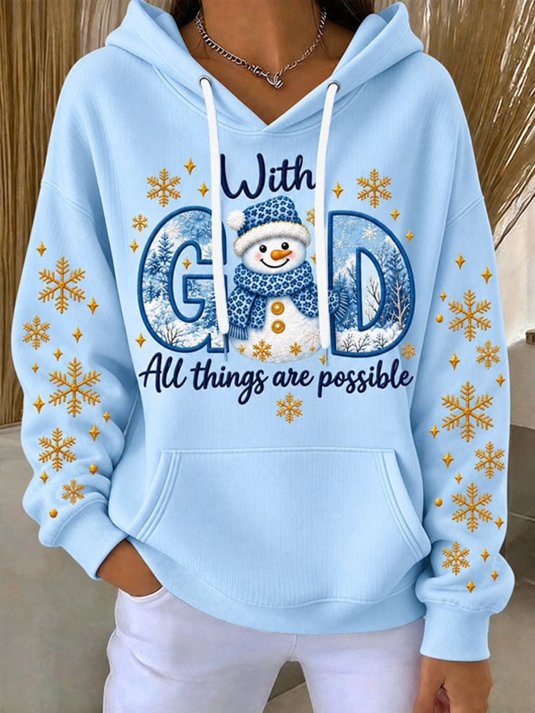 With God All Things Are Possible Snowman Hoodie Christian Christmas Clothes Gift For Women 1 - Unicasport With God All Things Are Possible Snowman Hoodie Christian Christmas Clothes Gift For Women
