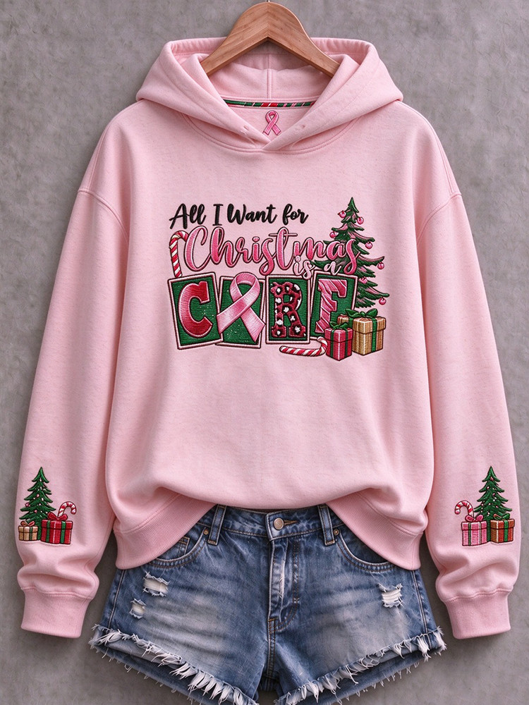All I Want For Christmas Is A Cure Hoodie Breast Cancer Awareness Clothing Survivor Gift