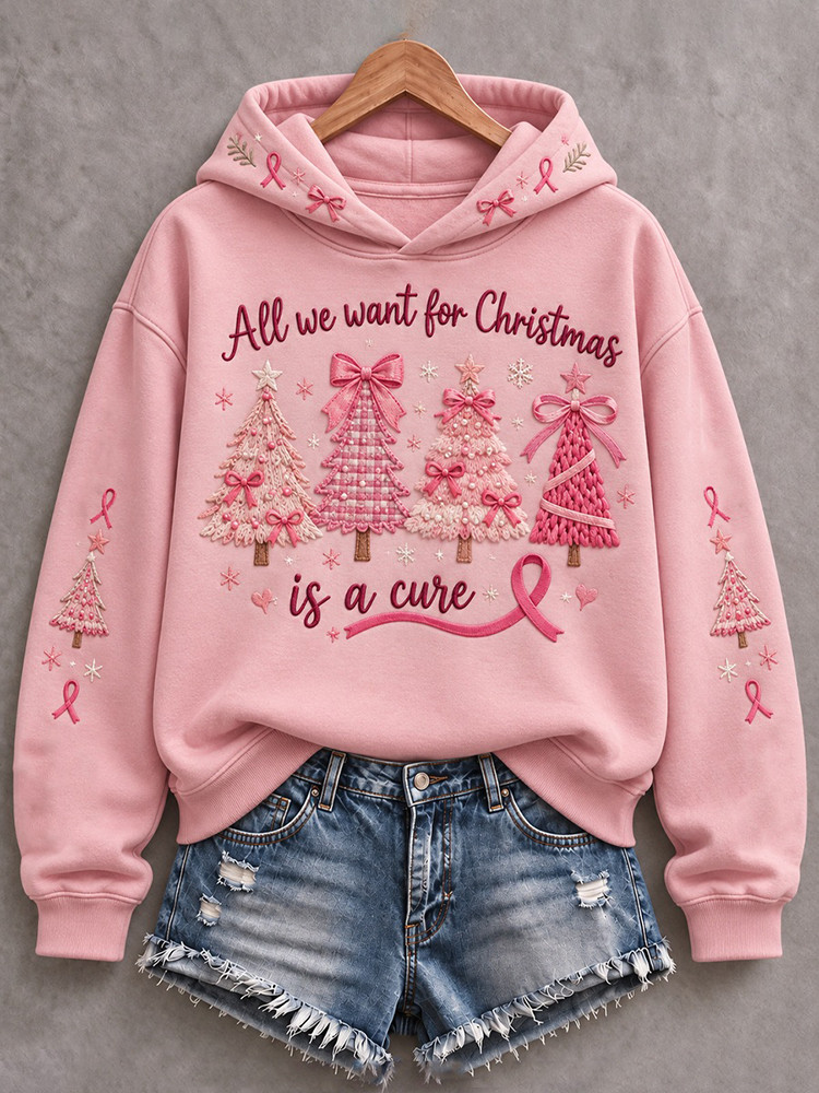 All We Want For Christmas Is A Cure Hoodie Breast Cancer Christmas Clothes Support Gift 1 - Unicasport All We Want For Christmas Is A Cure Hoodie Breast Cancer Christmas Clothes Support Gift