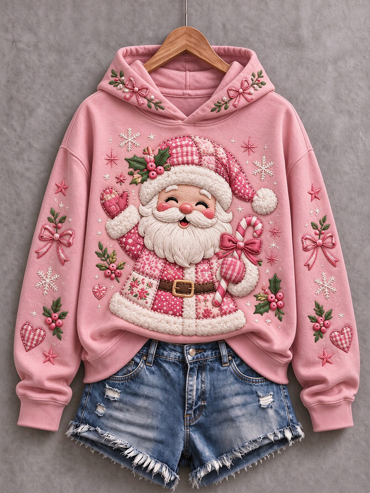Santa Claus Breast Cancer Awareness Hoodie Christmas Ribbon Apparel Gift For Warrior