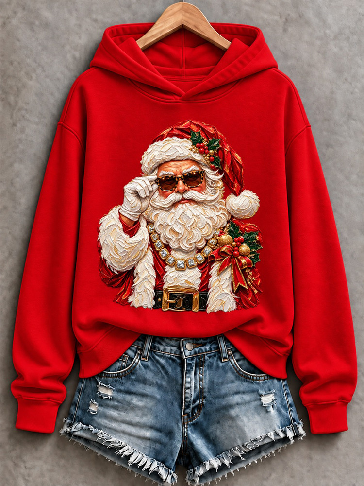 Cool Santa Sunglasses Hoodie Funny Santa Claus Christmas Clothes Gift For Women