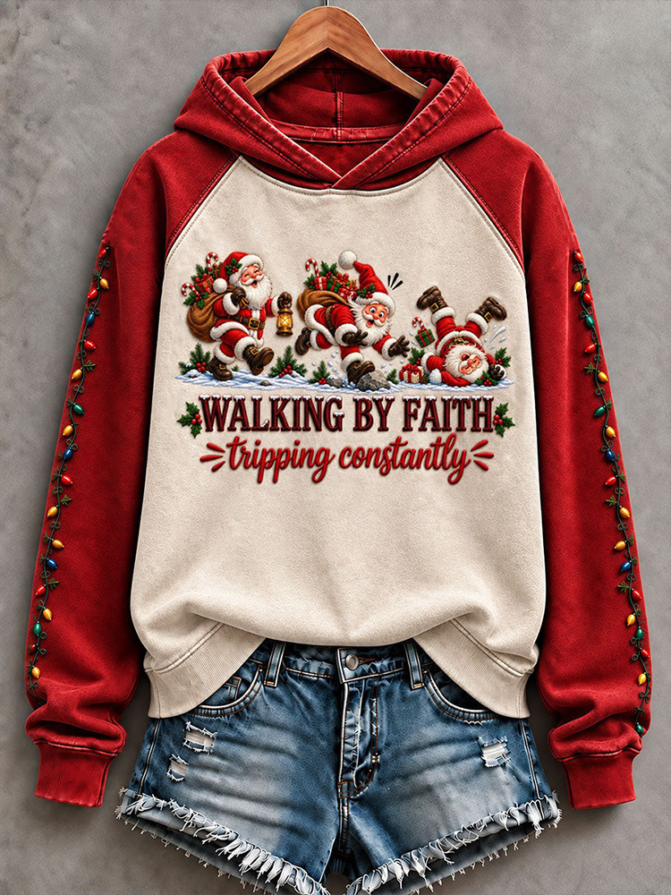 Walking By Faith Tripping Constantly Santa Hoodie Funny Christian Christmas Apparel Gift 1 - Unicasport Walking By Faith Tripping Constantly Santa Hoodie Funny Christian Christmas Apparel Gift