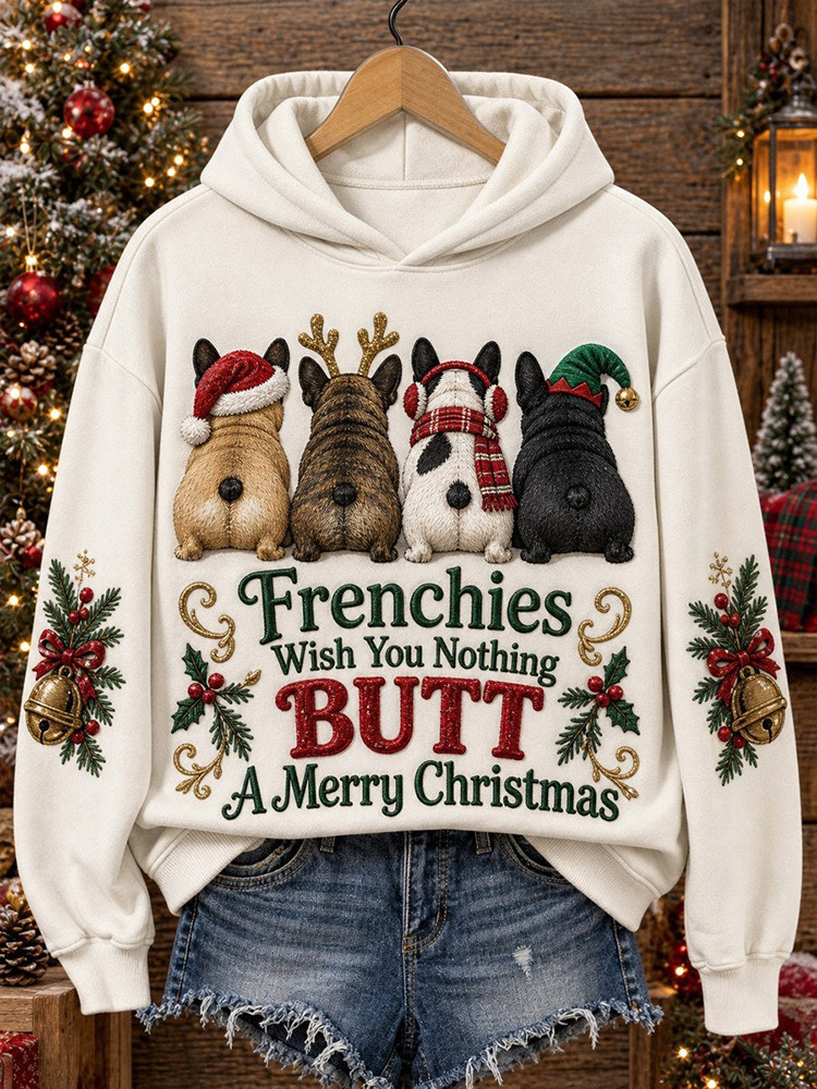 Frenchies Wish You Nothing Butt A Merry Christmas Hoodie French Bulldog Apparel Dog Mom Gift
