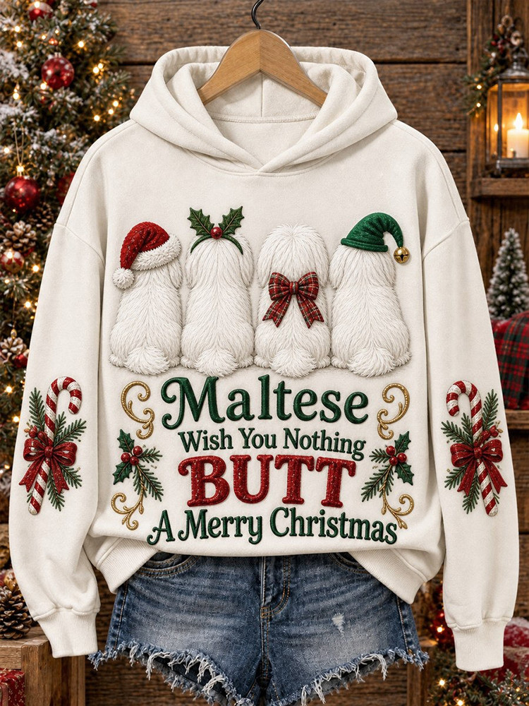Maltese Wish You Nothing Butt A Merry Christmas Hoodie Funny Maltese Clothes Dog Mom Gift
