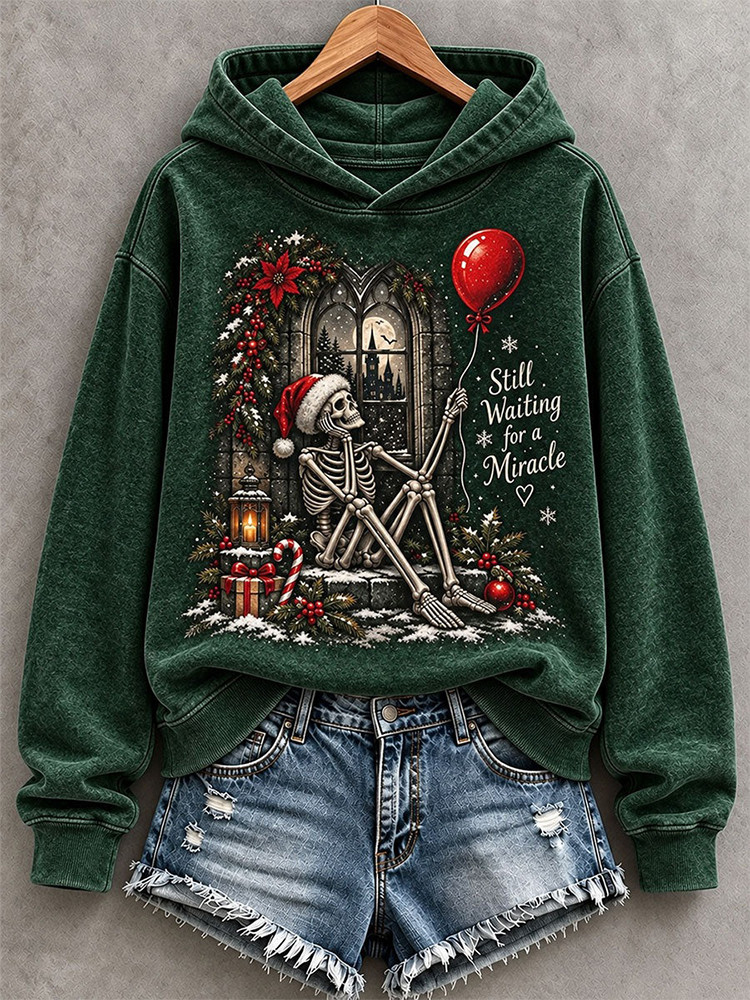 Still Waiting For A Miracle Skeleton Hoodie Funny Christmas Skeleton Apparel Gift For Her 1 - Unicasport Still Waiting For A Miracle Skeleton Hoodie Funny Christmas Skeleton Apparel Gift For Her