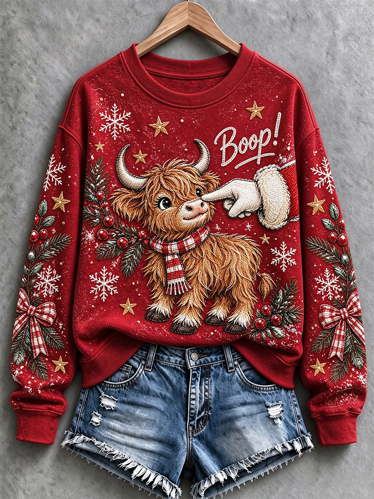 Boop Highland Cow Christmas Sweatshirt Funny Highland Cow Apparel Farm Gift For Women 1 - Unicasport Boop Highland Cow Christmas Sweatshirt Funny Highland Cow Apparel Farm Gift For Women