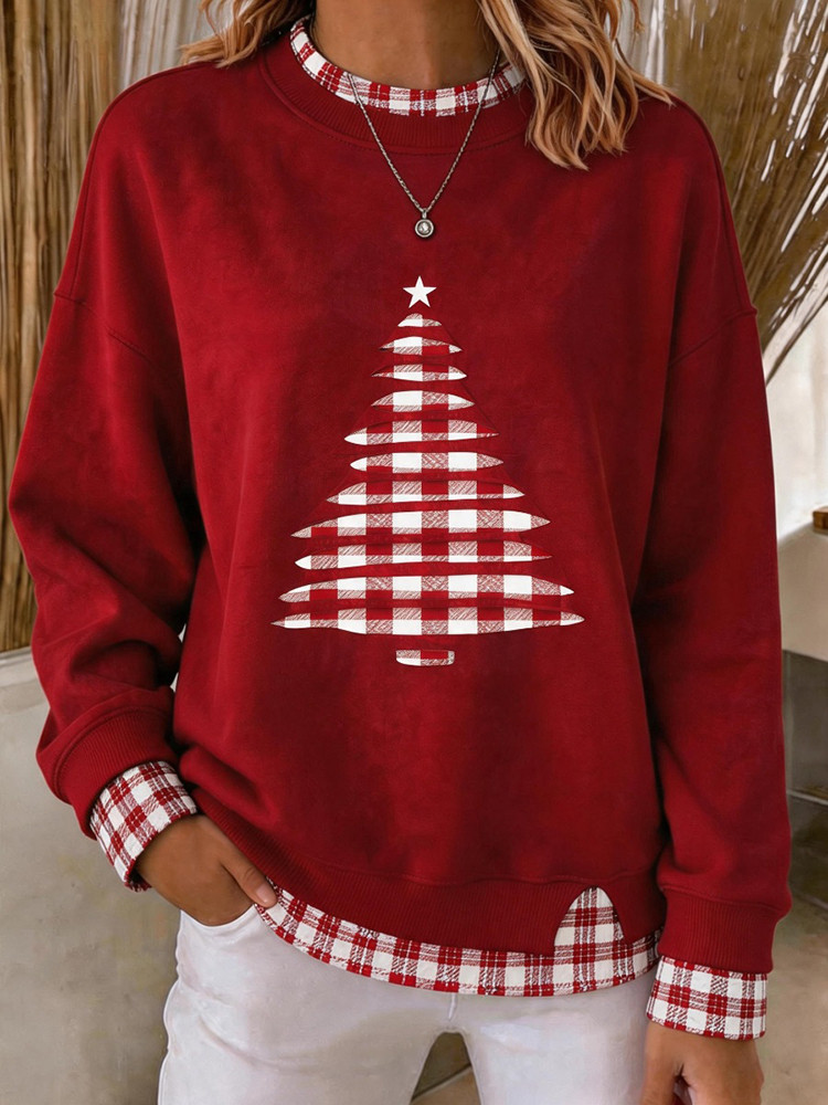 Christmas Tree Faux Two Piece Sweatshirt Holiday Christmas Tree Clothing Gift For Women 1 - Unicasport Christmas Tree Faux Two Piece Sweatshirt Holiday Christmas Tree Clothing Gift For Women