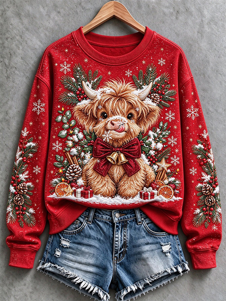 Highland Cow Bow Bell Christmas Sweatshirt Highland Cow Apparel Farmer Gift For Women 1 - Unicasport Highland Cow Bow Bell Christmas Sweatshirt Highland Cow Apparel Farmer Gift For Women