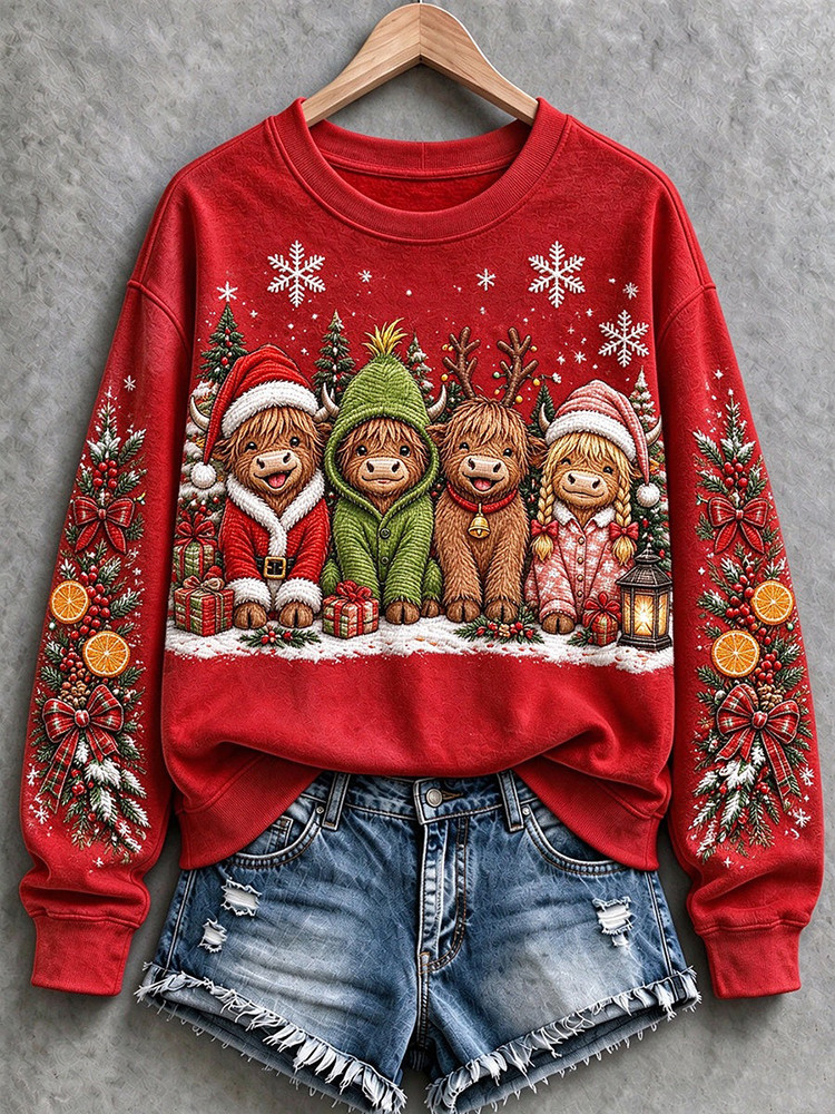 Highland Cows Costume Christmas Sweatshirt Funny Cow Christmas Clothes Gift For Her 1 - Unicasport Highland Cows Costume Christmas Sweatshirt Funny Cow Christmas Clothes Gift For Her
