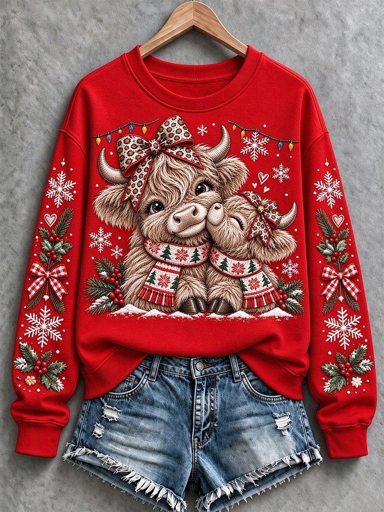 Hugging Highland Cows Christmas Sweatshirt Highland Cow Clothes Cow Lover Gift For Her 1 - Unicasport Hugging Highland Cows Christmas Sweatshirt Highland Cow Clothes Cow Lover Gift For Her