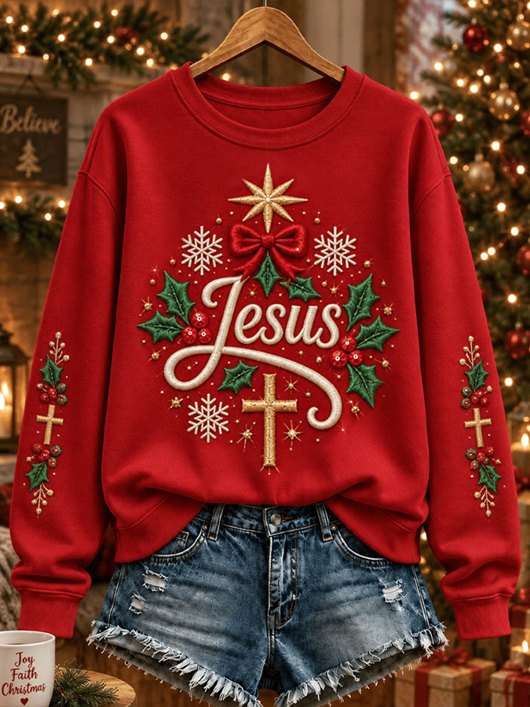 Jesus Christmas Cross Sweatshirt Christian Christmas Clothes Faith Gift For Her 1 - Unicasport Jesus Christmas Cross Sweatshirt Christian Christmas Clothes Faith Gift For Her