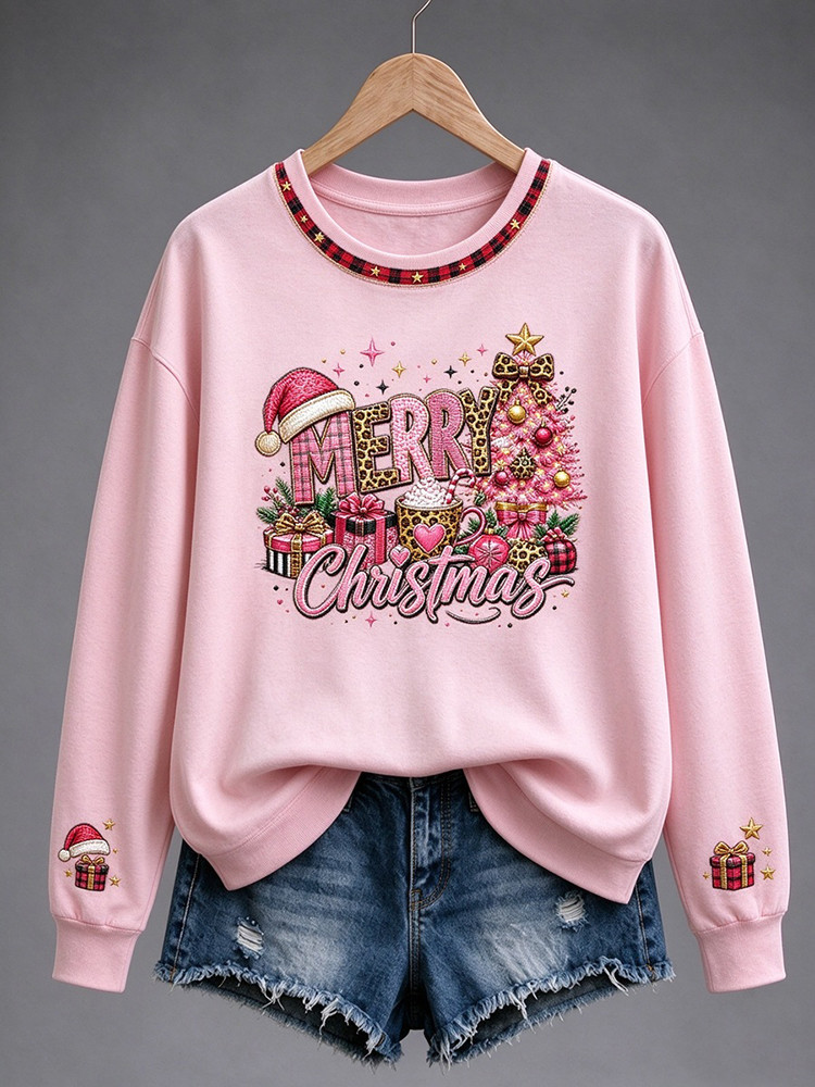 Merry Christmas Breast Cancer Awareness Sweatshirt Christmas Ribbon Clothes Survivor Gift 1 - Unicasport Merry Christmas Breast Cancer Awareness Sweatshirt Christmas Ribbon Clothes Survivor Gift