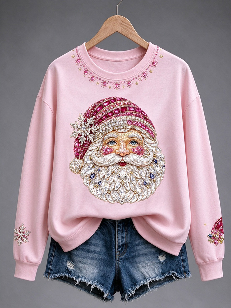 Santa Face Breast Cancer Sweatshirt Christmas Awareness Clothing Gift For Her 1 - Unicasport Santa Face Breast Cancer Sweatshirt Christmas Awareness Clothing Gift For Her
