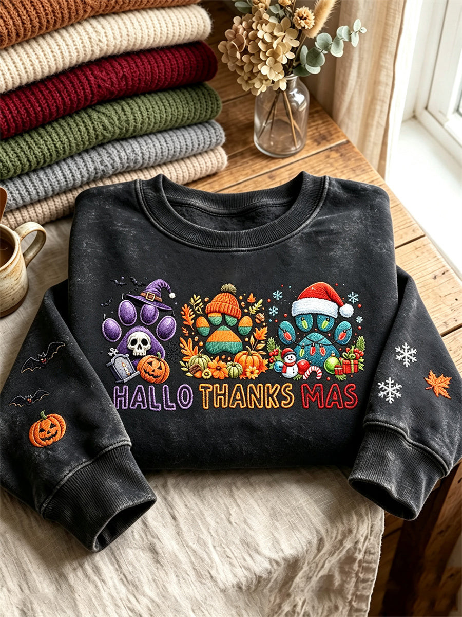 Hallothanksmas Sweatshirt Wonderful Time Of A Year Paws Clothing Gift For Her 1 - Unicasport Hallothanksmas Sweatshirt Wonderful Time Of A Year Paws Clothing Gift For Her