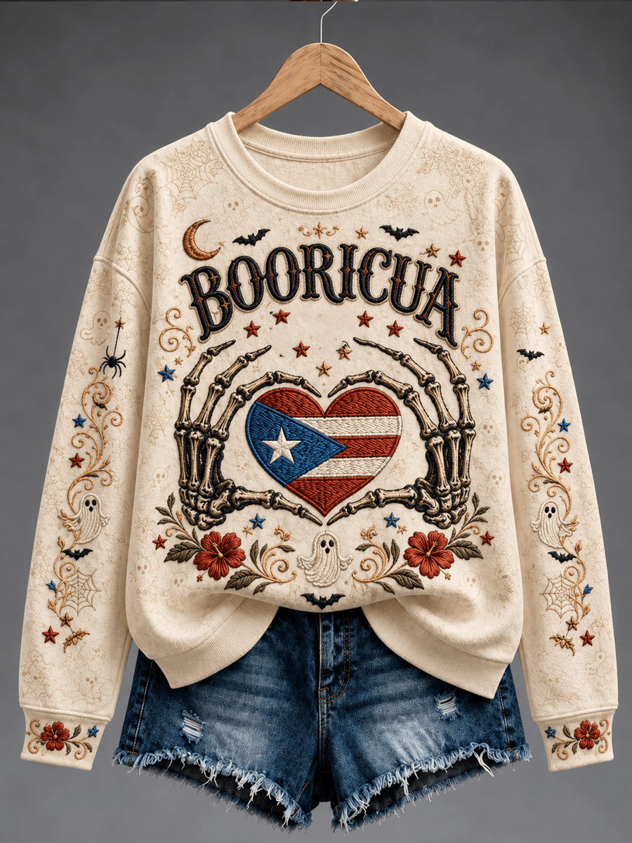 Booricua Flag Floral Halloween Sweatshirt Cute Halloween Apparel Halloween Presents 1 - Unicasport Booricua Flag Floral Halloween Sweatshirt Cute Halloween Apparel Halloween Presents