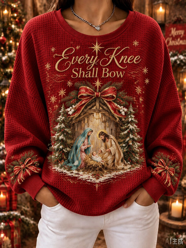 Every Knee Shall Bow Nativity Sweatshirt Christian Christmas Clothes Gift For Women 1 - Unicasport Every Knee Shall Bow Nativity Sweatshirt Christian Christmas Clothes Gift For Women