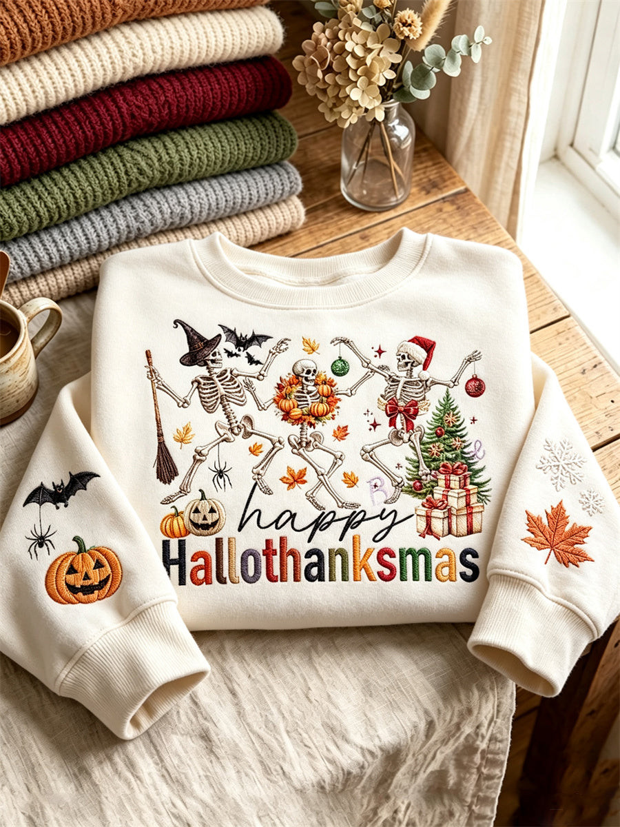 Hallothanksmas Sweatshirt Wonderful Time Of A Year Holiday Season Skeletons Clothing Women's Gift 1 - Unicasport Hallothanksmas Sweatshirt Wonderful Time Of A Year Holiday Season Skeletons Clothing Women's Gift