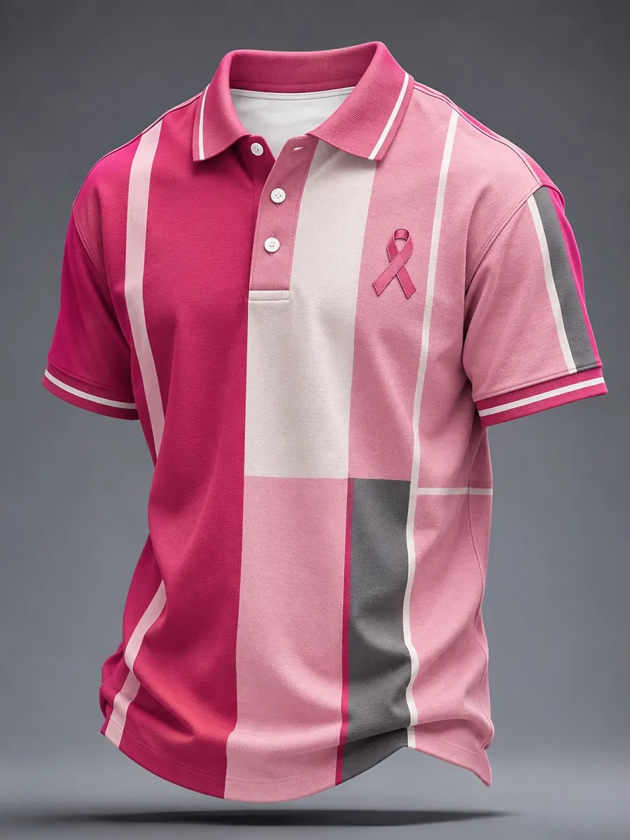 Breast Cancer Awareness Merch Pink Ribbon Polo Shirt Breast Cancer Support Gift