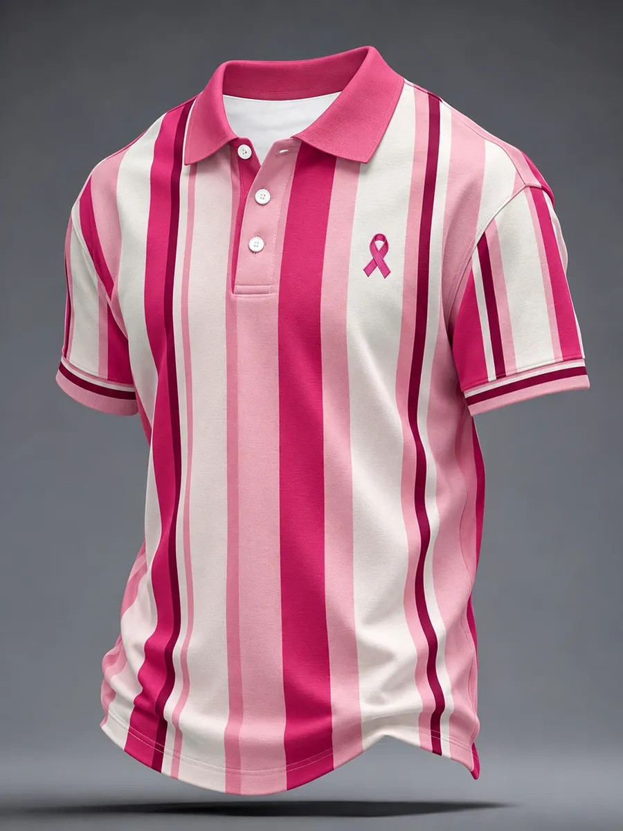 Breast Cancer Awareness Merch Pink Ribbon Polo Shirt Gift For Father
