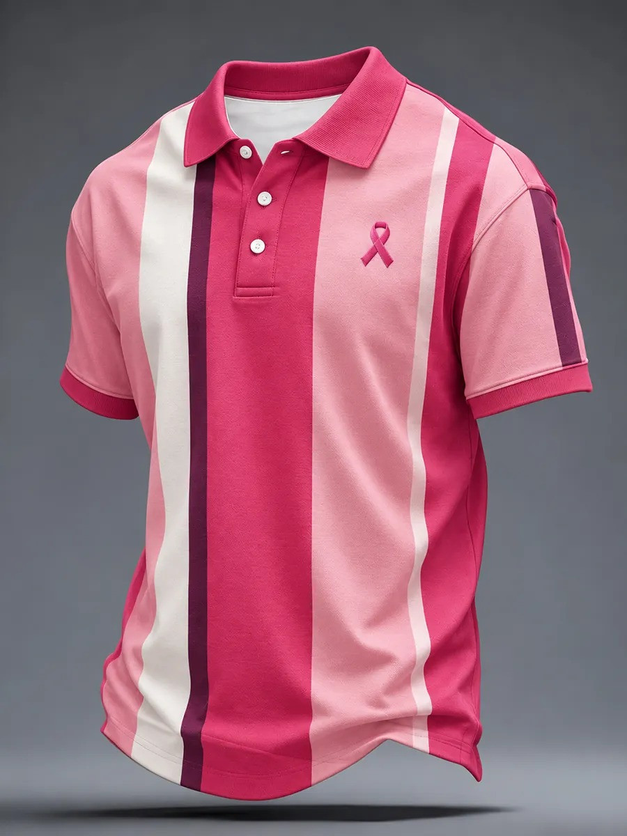 Breast Cancer Awareness Merch Pink Ribbon Polo Shirt Gift For Friends