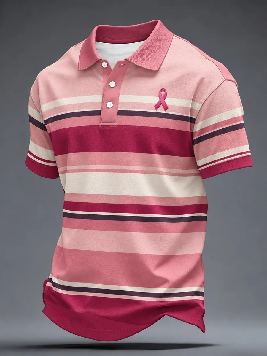 Breast Cancer Awareness Merch Pink Ribbon Polo Shirt Gift For Support