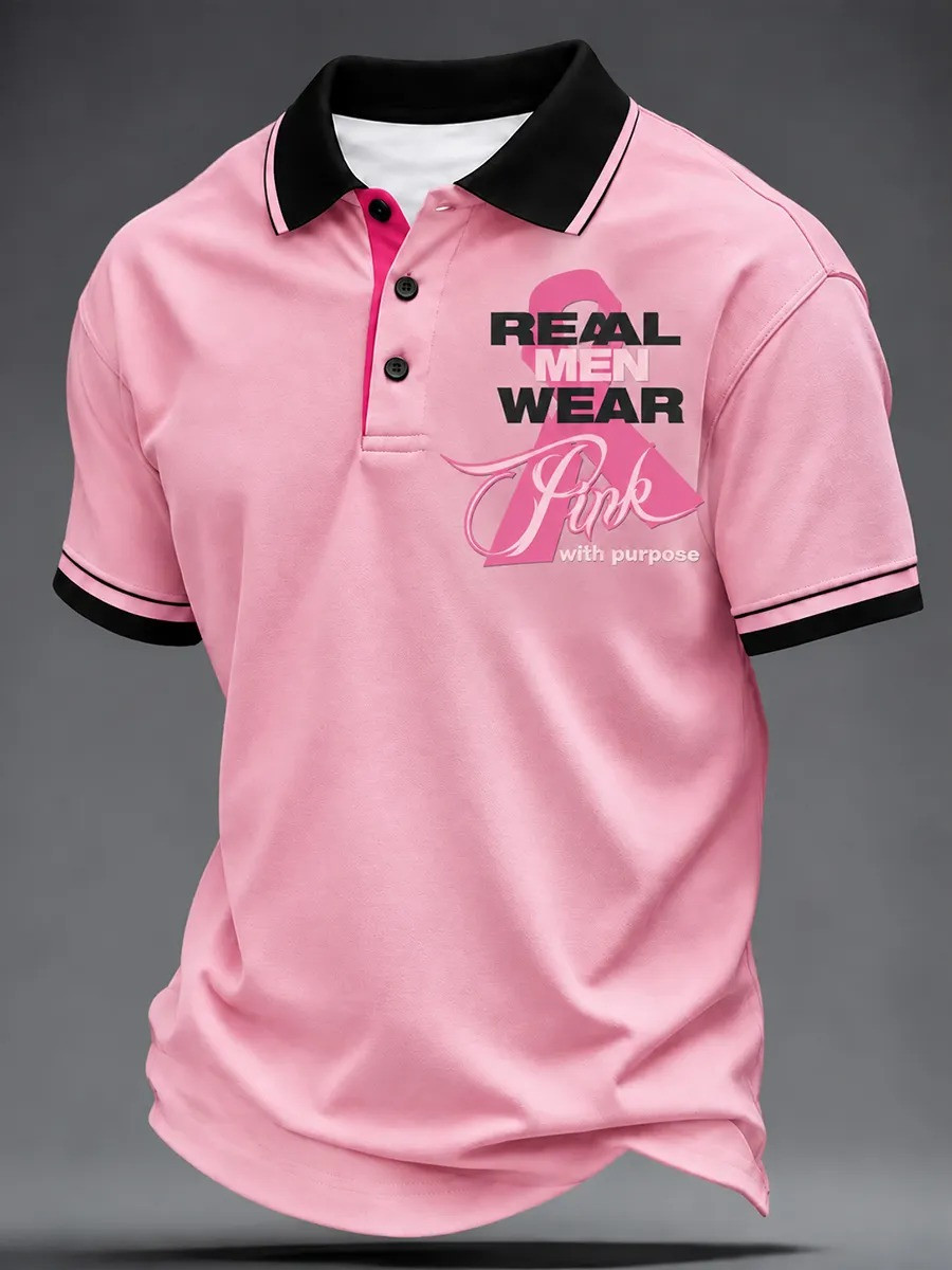 Breast Cancer Awareness Merch Real Men Wear Pin Polo Shirt Gift For Friends