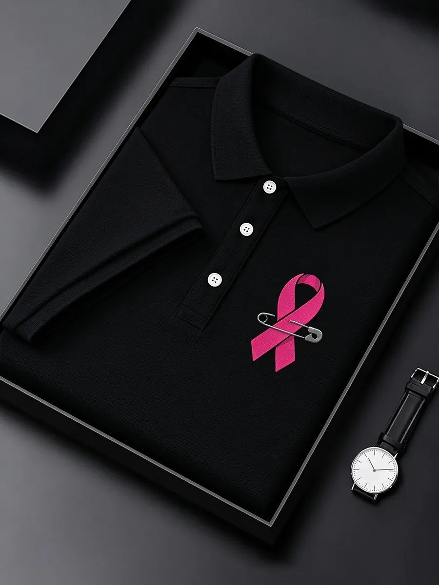 Breast Cancer Awareness Merch Pink Ribbon Polo Shirt Gift For Husband