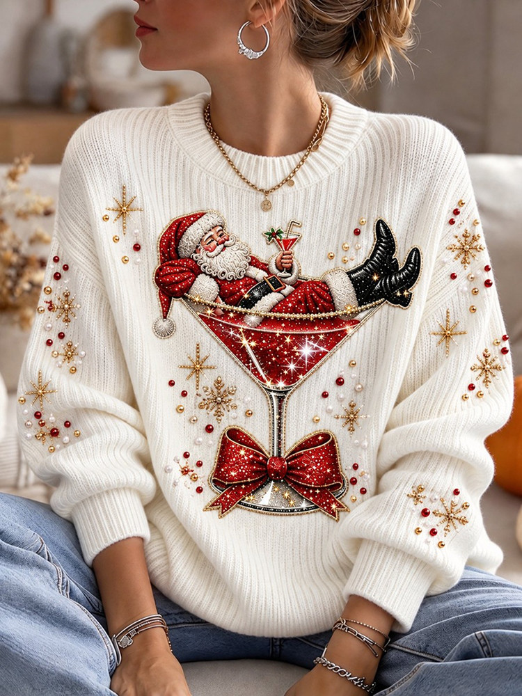 Santa Cocktail Glass Sweater Funny Santa Claus Christmas Clothing Drinking Gift For Her 1 - Unicasport Santa Cocktail Glass Sweater Funny Santa Claus Christmas Clothing Drinking Gift For Her