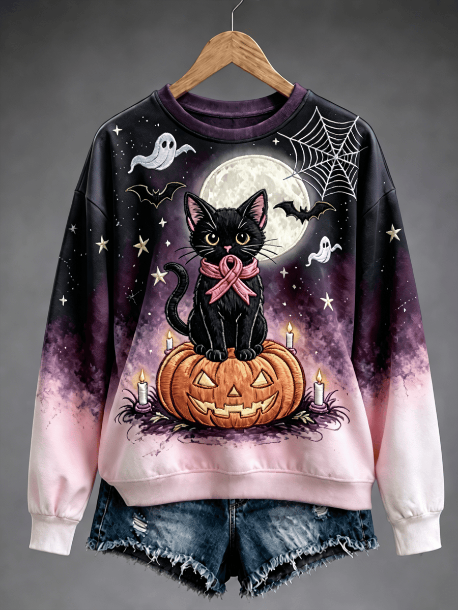 Gothic Black Cat Halloween Sweatshirt Halloween Apparel Women's Clothes Gifts For Friends 1 - Unicasport Gothic Black Cat Halloween Sweatshirt Halloween Apparel Women's Clothes Gifts For Friends