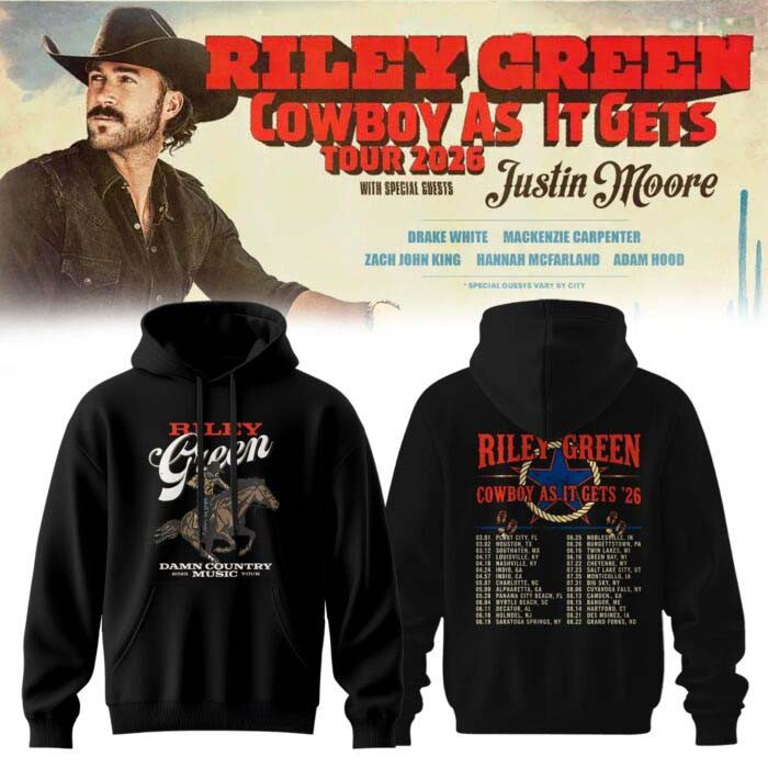 Riley Green Merch Cowboy As It Gets Tour 2026 Black Hoodie Unique Riley Green Fans Gear 1 - Unicasport Riley Green Merch Cowboy As It Gets Tour 2026 Black Hoodie Unique Riley Green Fans Gear
