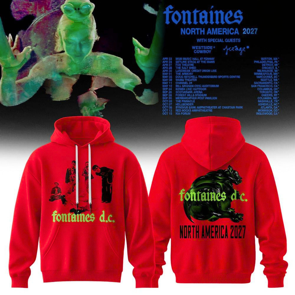 Fontaines DC Merch North America 2027 Tour Red Hoodie Fontaines DC Music Lover Gift 1 - Unicasport Fontaines DC Merch North America 2027 Tour Red Hoodie Fontaines DC Music Lover Gift