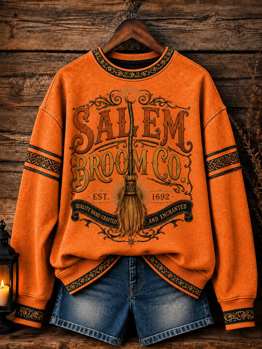 Vintage Salem Broom Co Sweatshirt Funny Cute Goth Halloween Apparel Gift For Friends 1 - Unicasport Vintage Salem Broom Co Sweatshirt Funny Cute Goth Halloween Apparel Gift For Friends