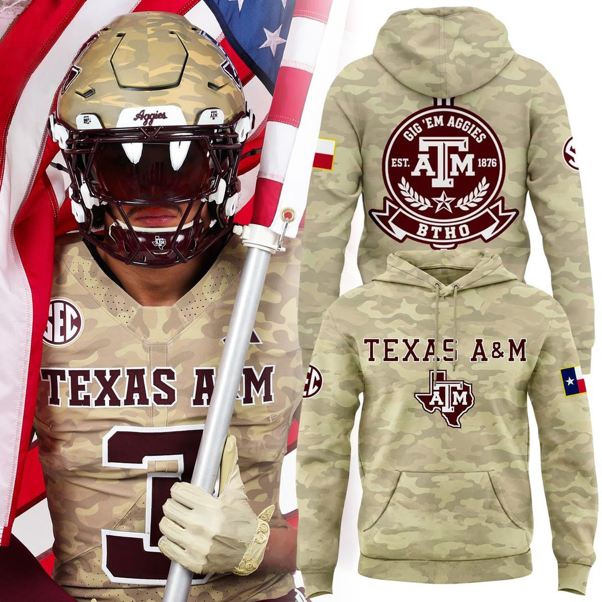 Texas A And M Aggies Merch Gig Em BTHO Tan Camo Football Hoodie Gift For Football Lover 1 - Unicasport Texas A And M Aggies Merch Gig Em BTHO Tan Camo Football Hoodie Gift For Football Lover