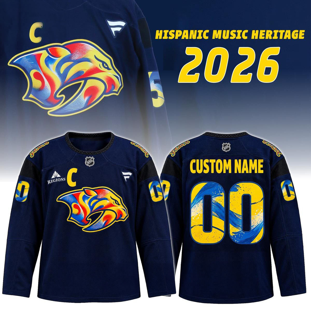 Custom Nashville Predators Merch Hispanic Music Heritage 2026 Navy Hockey Jersey Shirt Fans Gear 1 - Unicasport Custom Nashville Predators Merch Hispanic Music Heritage 2026 Navy Hockey Jersey Shirt Fans Gear