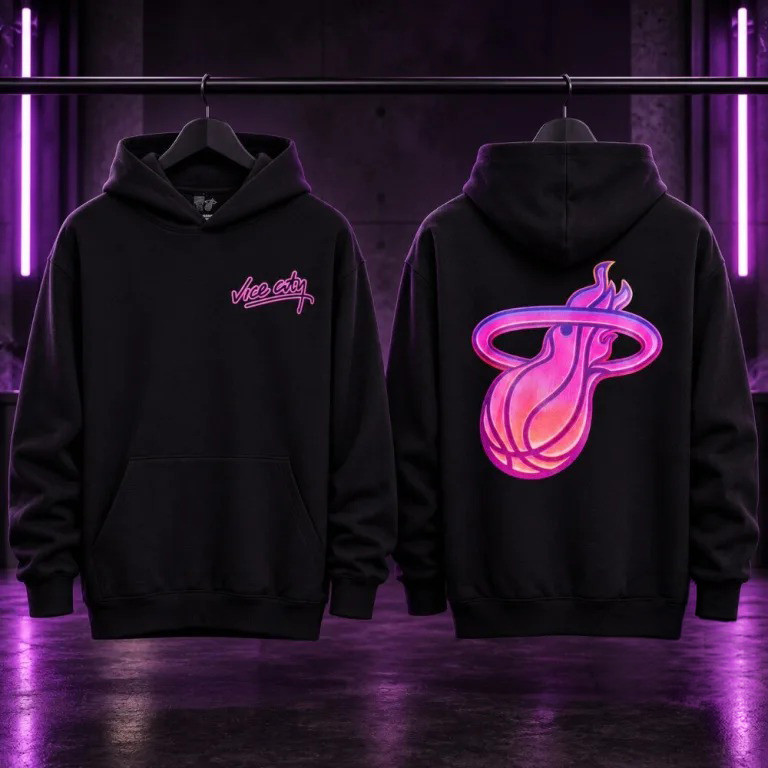 GTA 6 x Miami Heat Merch Vice City Neon Logo Hoodie Gift For Gamer Lover 1 - Unicasport GTA 6 x Miami Heat Merch Vice City Neon Logo Hoodie Gift For Gamer Lover