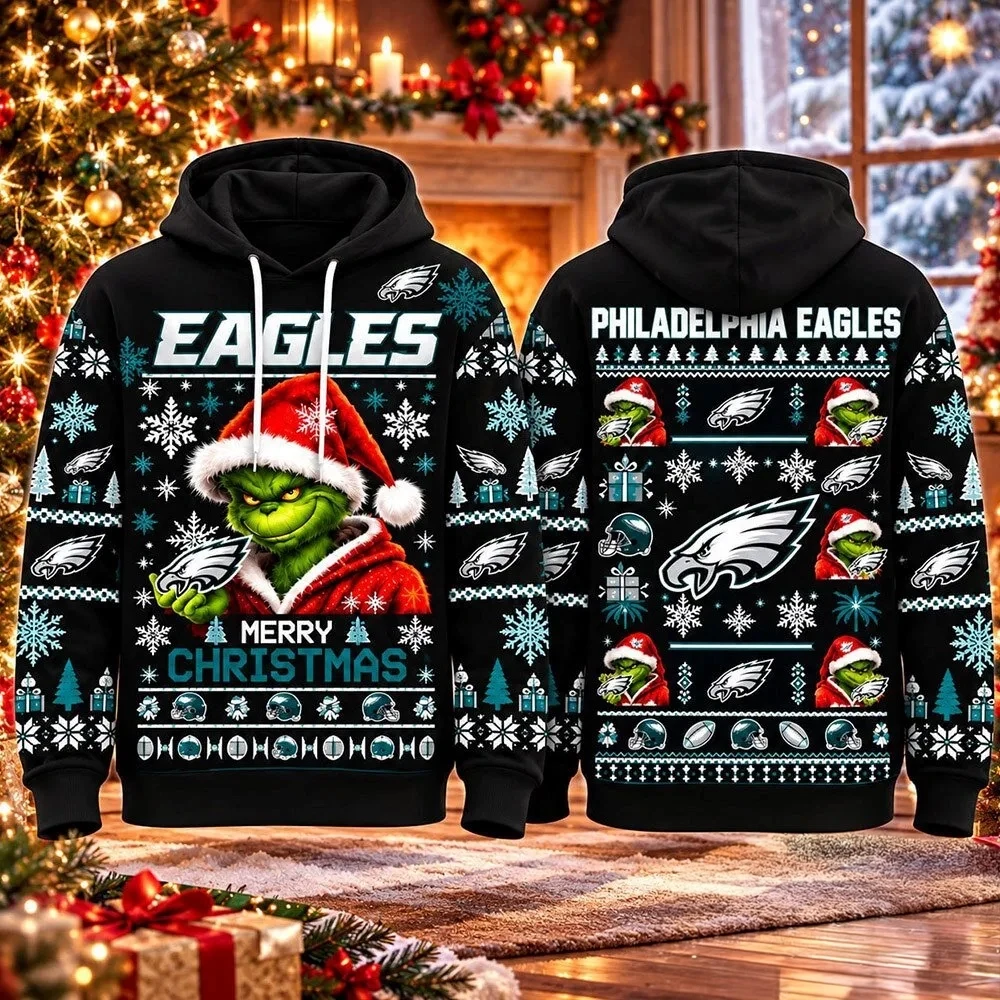 Philadelphia Eagles Grinch Merry Christmas Football Hoodie Philadelphia Eagles Apparel Fan Gear 1 - Unicasport Philadelphia Eagles Grinch Merry Christmas Football Hoodie Philadelphia Eagles Apparel Fan Gear