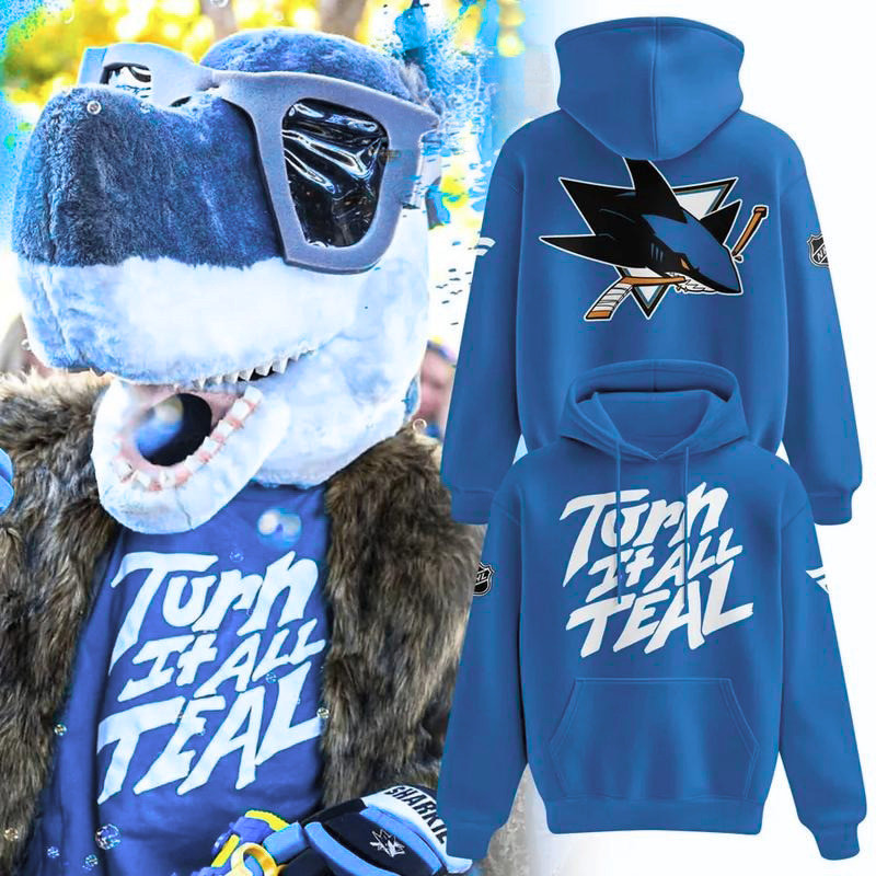 San Jose Sharks Merch Turn It All Teal Mascot 2026 Hoodie Gift For Friends 1 - Unicasport San Jose Sharks Merch Turn It All Teal Mascot 2026 Hoodie Gift For Friends