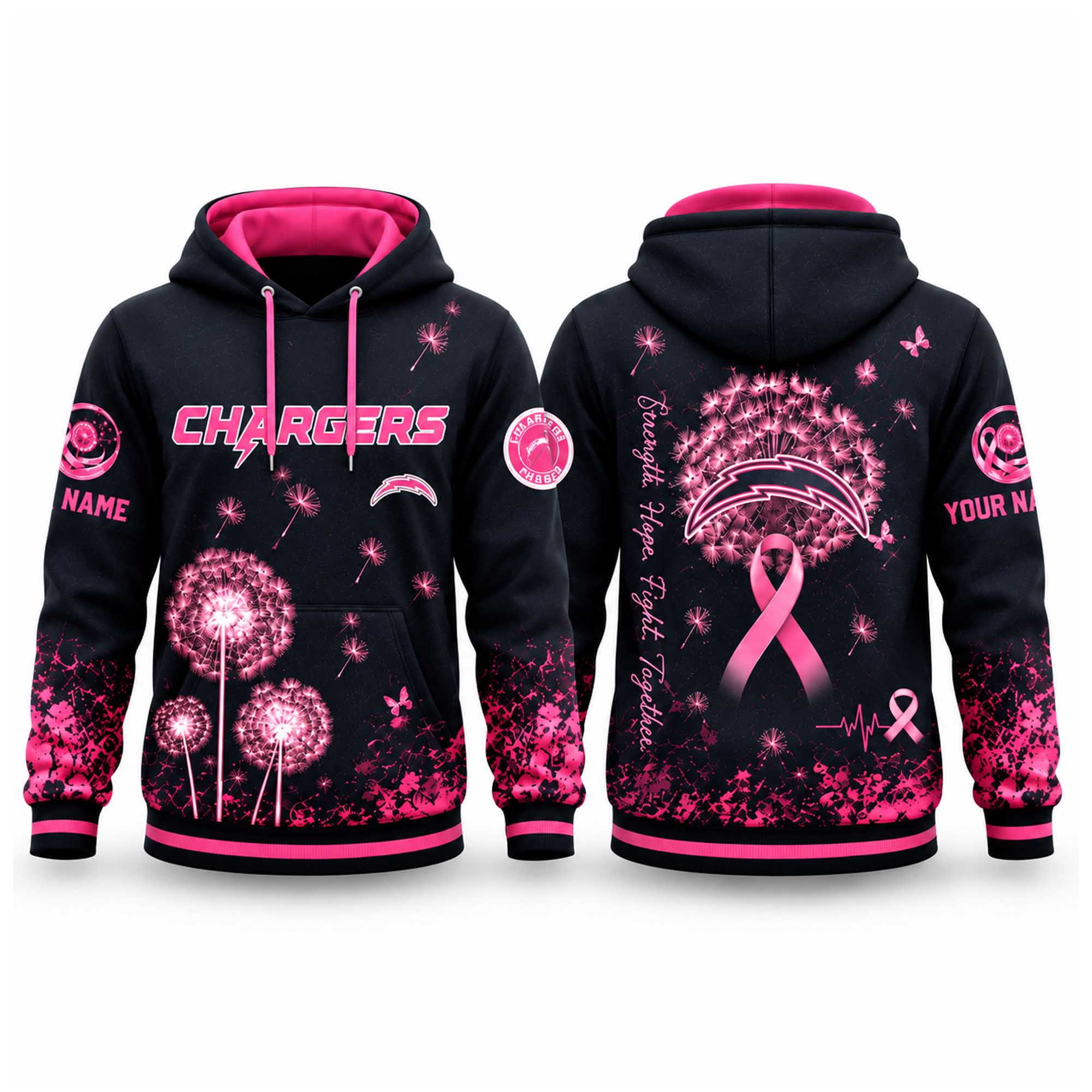 Custom Los Angeles Chargers Breast Cancer Awareness Hoodie Los Angeles Chargers Apparel Fan Gear 1 - Unicasport Custom Los Angeles Chargers Breast Cancer Awareness Hoodie Los Angeles Chargers Apparel Fan Gear