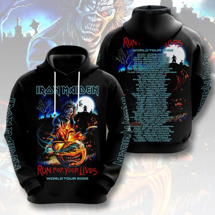 Iron Maiden Merch Run For Your Lives 2026 World Tour Black Hoodie Great Iron Maiden Fans Gear
