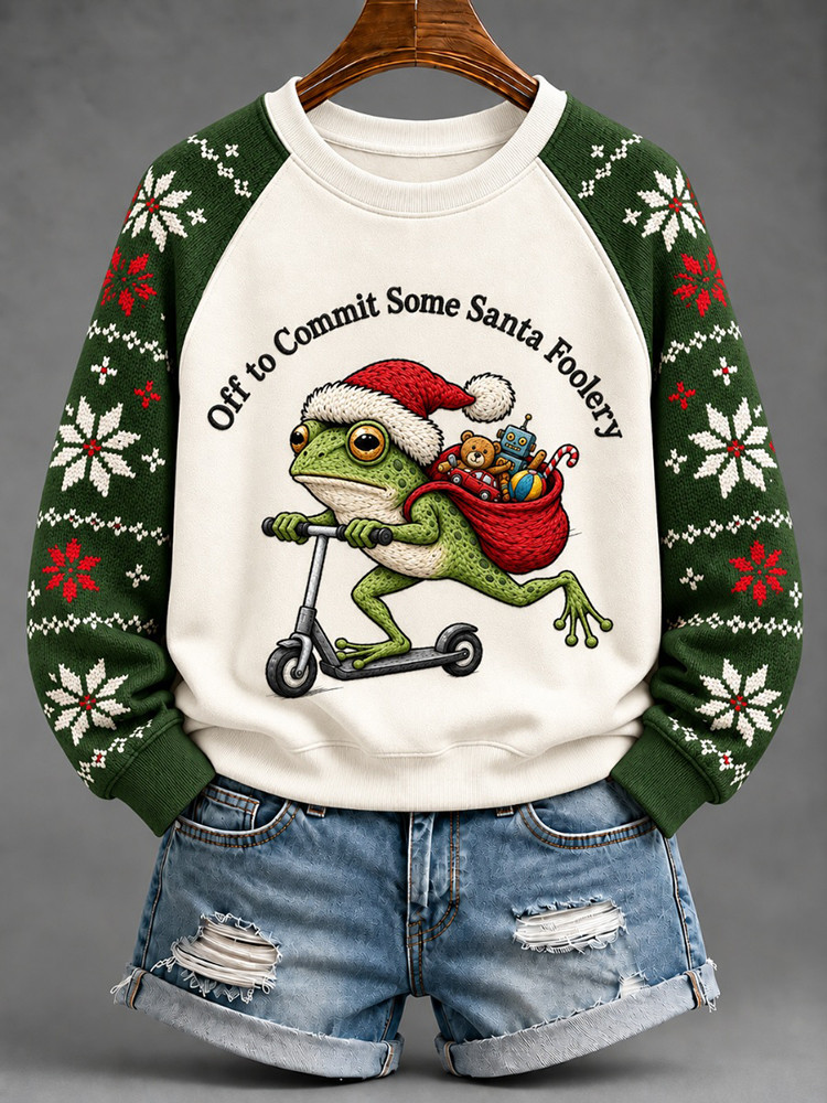 Off To Commit Some Santa Foolery Sweatshirt Funny Frog Christmas Clothes Gift For Women 1 - Unicasport Off To Commit Some Santa Foolery Sweatshirt Funny Frog Christmas Clothes Gift For Women
