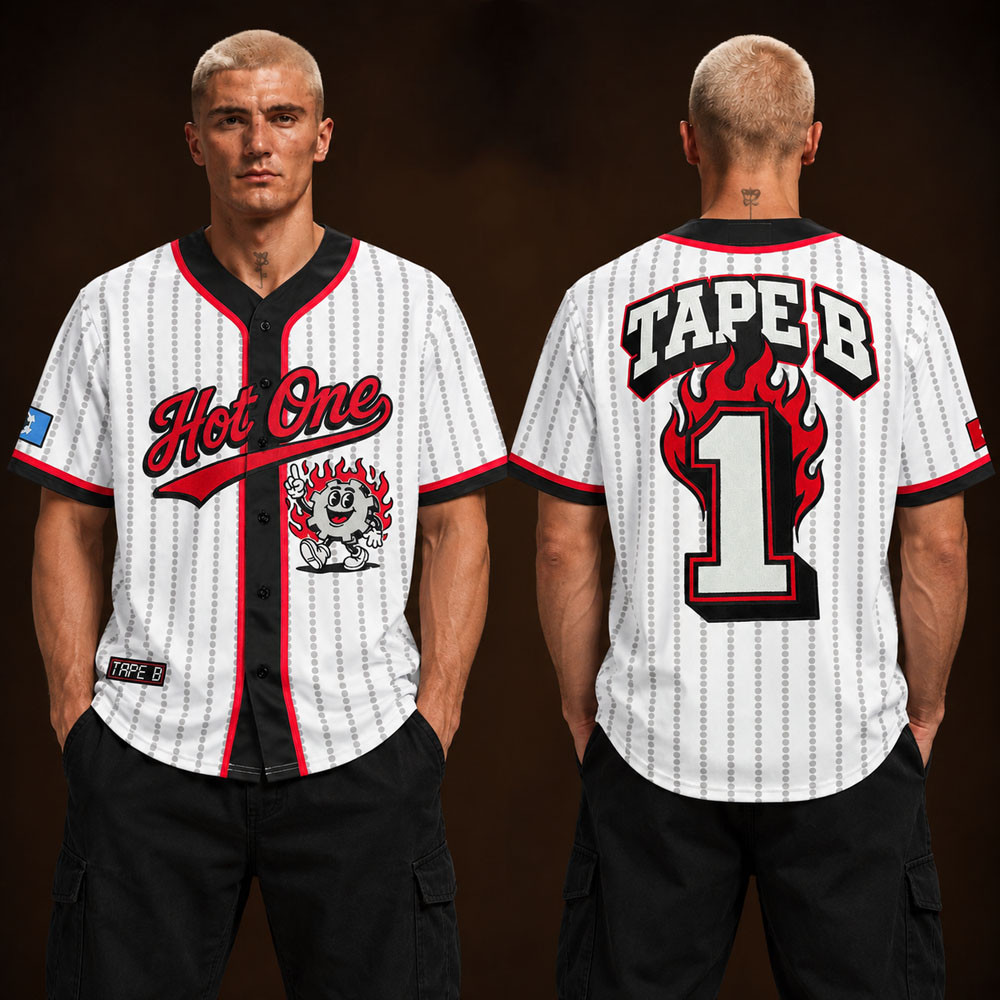 Tape B Hot One Baseball Jersey Tape B Clothing Presents For Music Lovers 1 - Unicasport Tape B Hot One Baseball Jersey Tape B Clothing Presents For Music Lovers