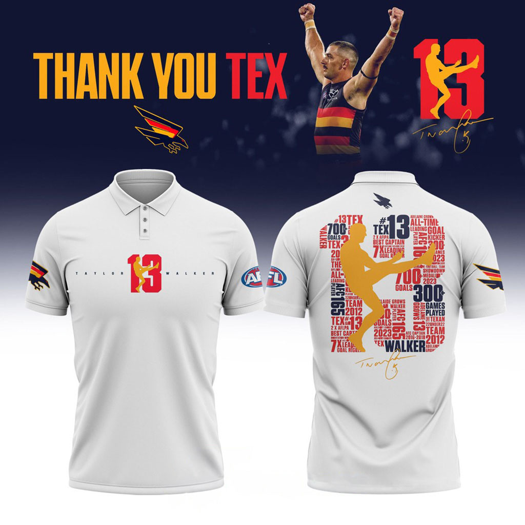 Adelaide Crows Taylor Walker Retirement White Polo Shirt Adelaide Crows Merch Football Fan Gear