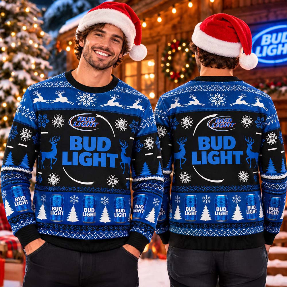 Bud Light Big Logo With Reindeer Detail Christmas Ugly Sweater Xmas Clothing Gift For Him 1 - Unicasport Bud Light Big Logo With Reindeer Detail Christmas Ugly Sweater Xmas Clothing Gift For Him