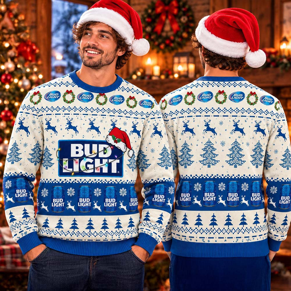 Bud Light Reindeer Snowy Night Snowflakes And Pine Tree Pattern Ugly Sweater Xmas Clothing Gifts For Brother 1 - Unicasport Bud Light Reindeer Snowy Night Snowflakes And Pine Tree Pattern Ugly Sweater Xmas Clothing Gifts For Brother