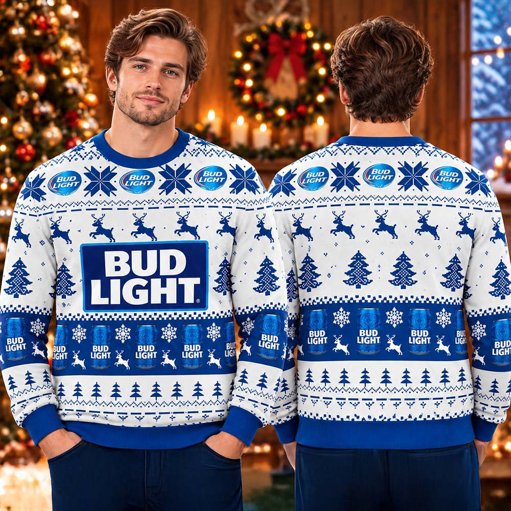 Bud Light Beer Lover Snowflakes And Deer 2026 Christmas Ugly Sweater Xmas Clothing Gifts For Him 1 - Unicasport Bud Light Beer Lover Snowflakes And Deer 2026 Christmas Ugly Sweater Xmas Clothing Gifts For Him